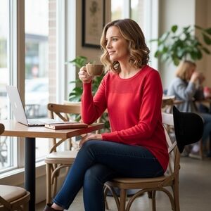 NWT Liz Claiborne Red Scoop Neck Long Sleeve Button Accent Sweater Sz Small